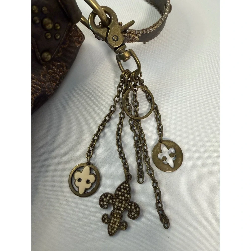 Kathy Van Zeeland Hobo Bag Large Brown Fleur De Lis Studded Y2K Boho Purse